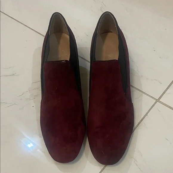 Franco Sarto Burgundy Suede Loafers Heels Sz 8.5 (40) - Picture 2 of 13